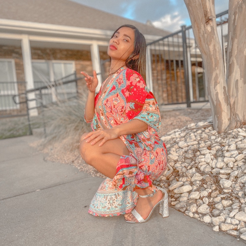 Boho Kimono Robe Dress | Wild Flower Kelly Red